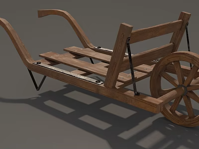 Vintage Wooden Horse Carriage Design With Spoked Wheels And Wooden Planks Structure 3d model