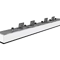 Modern Office Reception Desk With Long Design Multiple Laptops And Small Plants