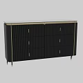 Modern Black Sideboard With Vertical Slat Doors Marble Top And Gold Legs