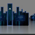 Futuristic Tech Style Background Wall With Blue Illuminated City Silhouette Digital Streams And Future Text