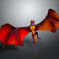 3D Rendered Purple Body Horned Dragon With Red Orange Spread Wings On Gray Gradient Background