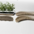Outdoor Landscape Seats With Curved Wooden Design And Green Bamboo Plants