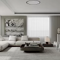 Modern Living Room Interior With White Sofa Coffee Table Marble Wall And Window Blinds 3d model