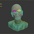 3D Sculpture of a Man with Bald Head Wrinkled Face in Teal Turtleneck with Buttons