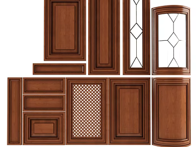 Wooden Cabinet Doors With Various Designs Including Glass Panels And Lattice Patterns 3d model