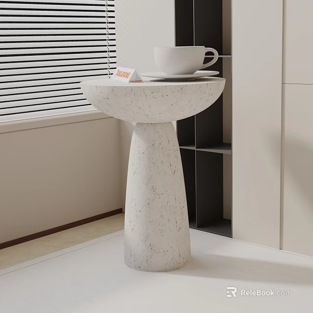 Modern Minimalist White Textured Side Table With Cup And Book By Window 3d model 