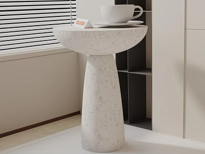 Modern Minimalist White Textured Side Table With Cup And Book By Window 3d model