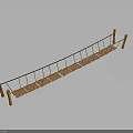Outdoor Suspension Bridge Structure With Wooden Planks Rope Railings And Wooden Posts