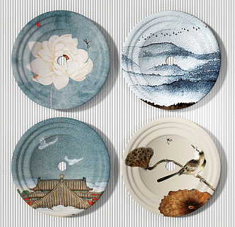 New Chinese Round Frame Painting Wall Decoration Hanging Painting 3d model