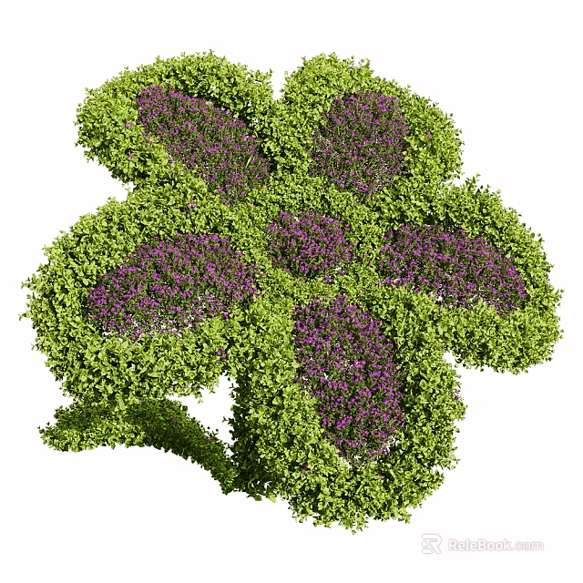 Ornamental Road Facilities Featuring Green Plants Trimmed Into Flower Shapes And Purple Flower Clusters 3d model 