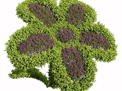 Ornamental Road Facilities Featuring Green Plants Trimmed Into Flower Shapes And Purple Flower Clusters 3d model