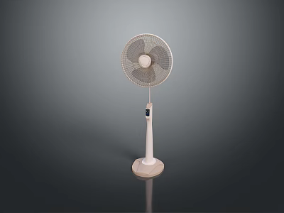 White Standing Electric Fan With Oscillating Blades And Digital Control Panel 3d model