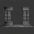 Cartoon Circular Stone Platform Scene With Curved Railings And Textured Columns
