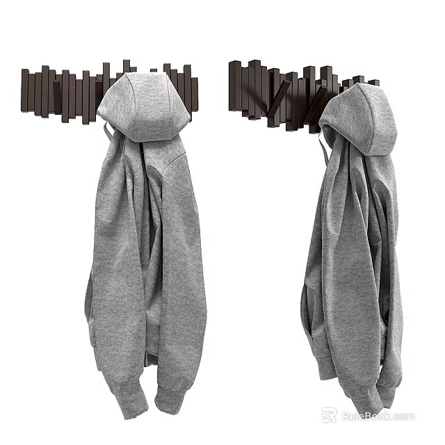 Modern Black Coat Hanger With Gray Hoodie For Home Entryway Organization 3d model 