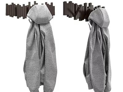 Modern Black Coat Hanger With Gray Hoodie For Home Entryway Organization 3d model