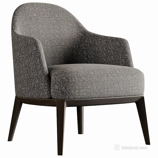 Modern Gray Upholstered Single Sofa With Armrests And Wooden Legs 3d model 