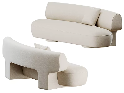 Modern Beige Fabric Sectional Sofa With Curved Design And Comfortable Cushions 3d model