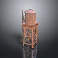 Wooden Water Tower Structure With Metal Ladder And Isolated Dark Background