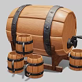 Industrial Wooden Barrel Storage Equipment with Metal Hoops Stand and Small Cask Tap
