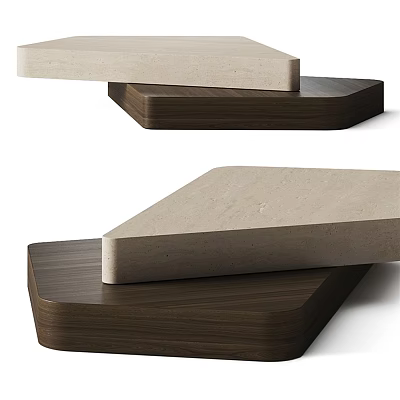 Modern Coffee Table With Light Stone Top And Dark Wood Base Layered Design 3d model