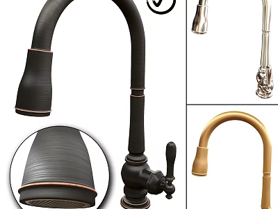 Modern Faucet Designs With Black Brass Accent Textured Finish And Silver Gold Variants 3d model