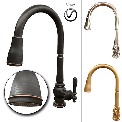 Modern Faucet Designs With Black Brass Accent Textured Finish And Silver Gold Variants 3d model