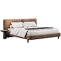 Modern Upholstered Double Bed with Soft Headboard White Bedding and Side Nightstand 3d model