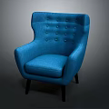 Modern Blue Single Sofa with Tufted Wingback and Fabric Upholstery and Dark Wooden Legs