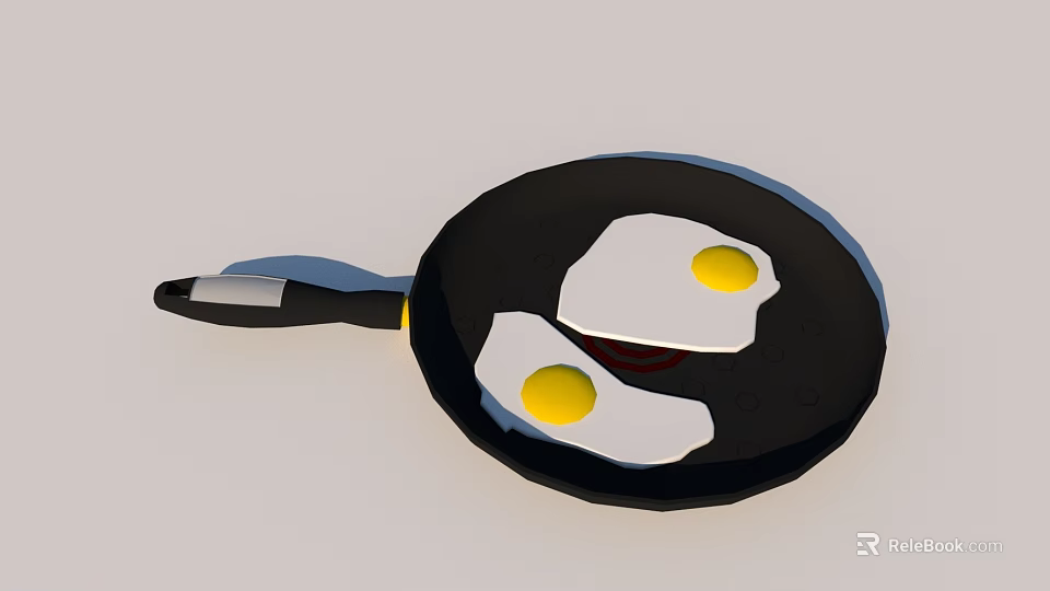 Non Stick Frying Pan With Two Fried Eggs For Kitchen Cooking Use 3d model 