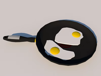 Non Stick Frying Pan With Two Fried Eggs For Kitchen Cooking Use 3d model