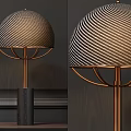 Modern Striped Shade Table Lamp with Copper Stand and Black Base Design for Home Decor
