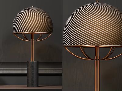Modern Striped Shade Table Lamp with Copper Stand and Black Base Design for Home Decor 3d model