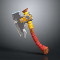 Detailed Decorative Axe With Silver Metal Head Yellow Middle And Red Wrapped Handle