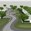 Residential Landscape Design With Modern Terraced Steps Green Lawn And Trees