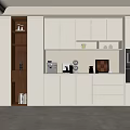 Modern Kitchen With White Cabinets Coffee Machine And Decorative Shelves 3d model