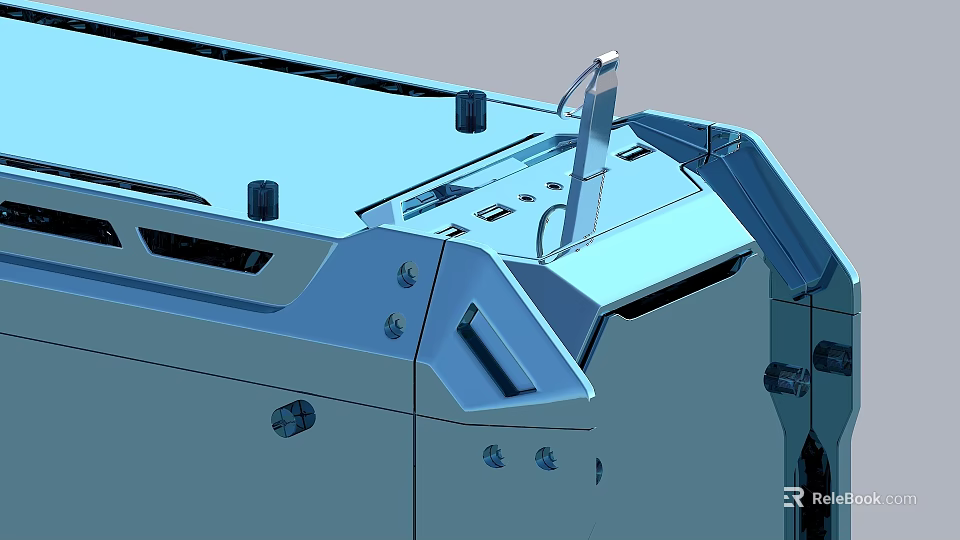 Blue Metal Mechanical Component With Screws Connectors And Structural Details 3d model 