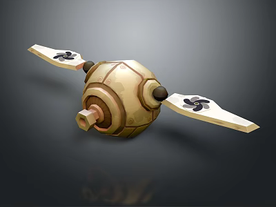 Beige And Brown Mechanical Device With Rotating Blades And Black Symbols Design 3d model