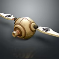 Beige And Brown Mechanical Device With Rotating Blades And Black Symbols Design