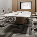Modern Conference Room With White Table Grey Chairs Large Screen And Wooden Walls