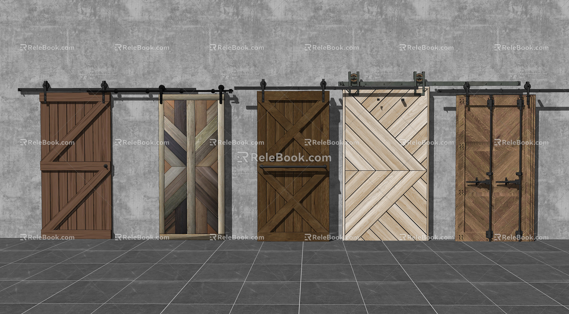 Industrial LOFT Barn Door Barn Door Hanging Rail Door 3d model