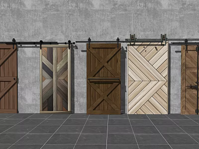 Modern Rustic Barn Doors With Various Wooden Designs And Cross Patterns 3d model