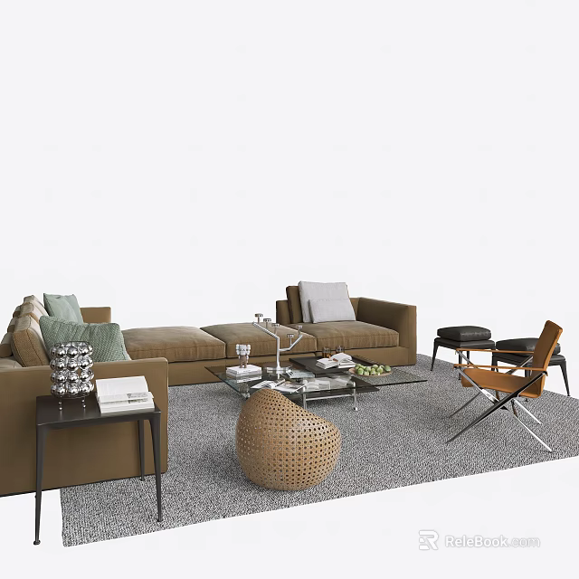 Modern Sofa Coffee Table Set With Throw Pillows Side Table And Accent Chair 3d model
