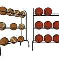 Sports Ball Storage Racks With Multiple Basketballs And Volleyballs Organized