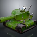 Green Military Tank With Cannon Tracks Periscope Antenna And Detailed Design