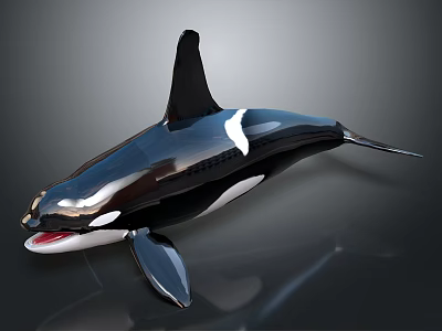 Orca Whale With Black And White Coloration Open Mouth And Dorsal Fin On Smooth Surface 3d model