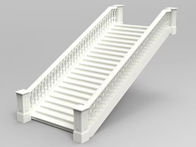 Elegant White Staircase With Classic Railing And Balusters For Home Interior Design 3d model