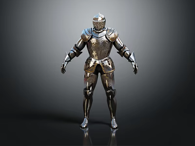 Medieval Knight Armor With Detailed Metal Design Standing On Dark Background 3d model