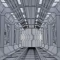 Futuristic Sci Fi Corridor Interior With Linear Lighting And Metallic Structures
