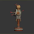 Straw Man Target Design With Wooden Sword Shield And Arrows On Base