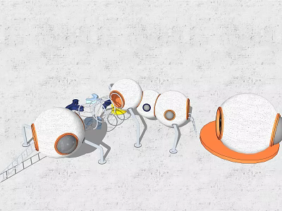 White And Orange Dome Shaped Playground Equipment With Slides And Climbing Frames 3d model